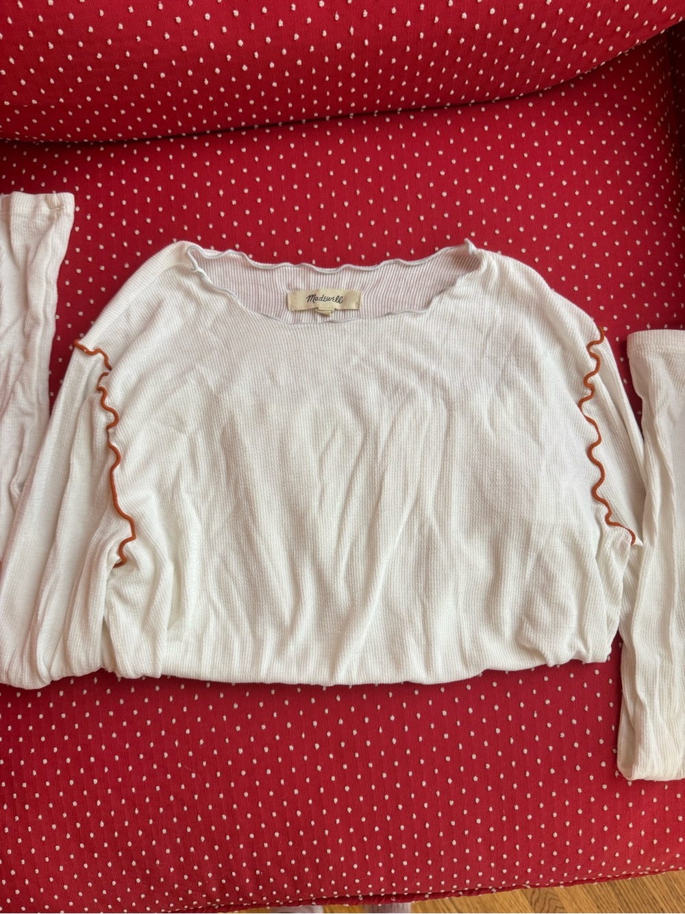Madewell White Ruffle-Trim Long Sleeve Top